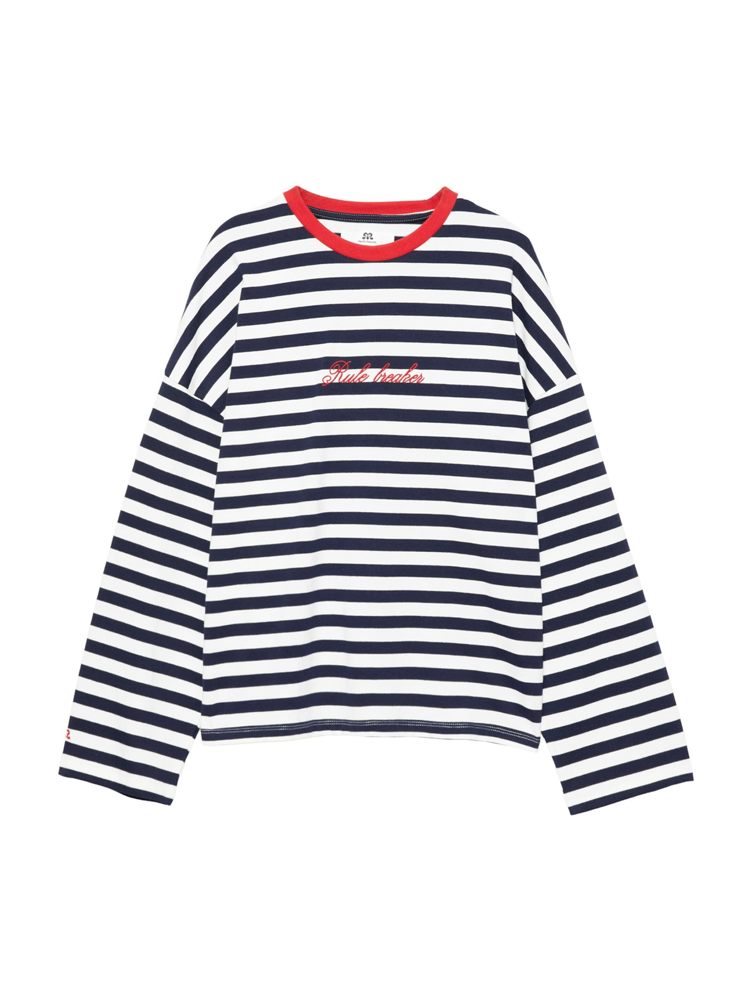 Pull&Bear T-shirt oversize 'PACIFIC RAYAS' en XS en bleu marine / rouge / blanc, Vue avec produit