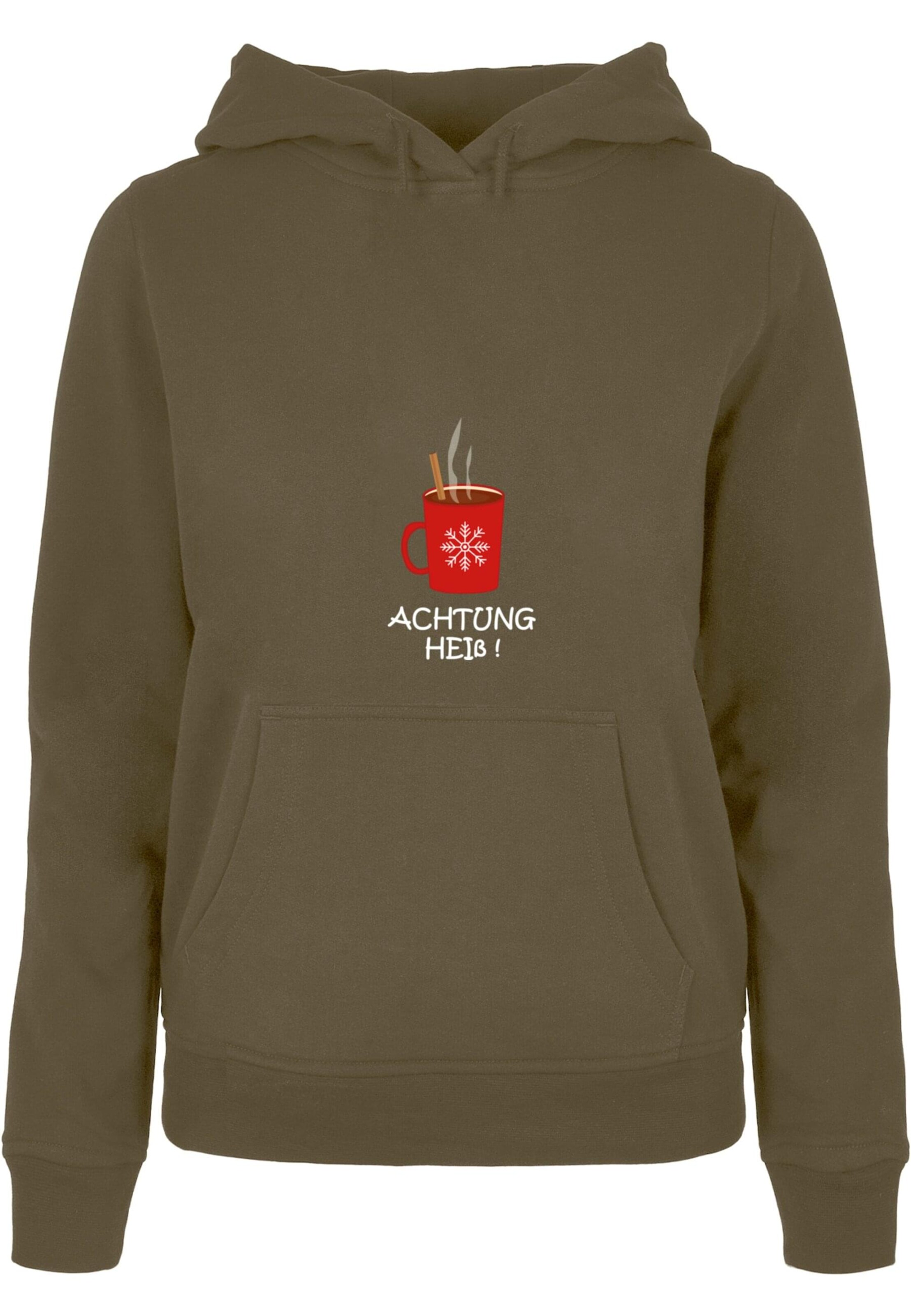 Merchcode Sweatshirt 'Achtung Heiss' in Grün: Vorderseite