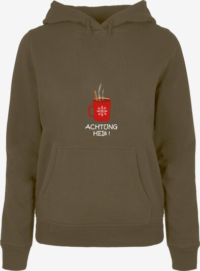 Merchcode Sweatshirt 'Achtung Heiss' in oliv / rot / weiß, Produktansicht