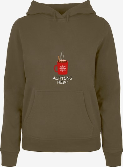 Merchcode Sweatshirt 'Achtung Heiss' in oliv / rot / weiß, Produktansicht