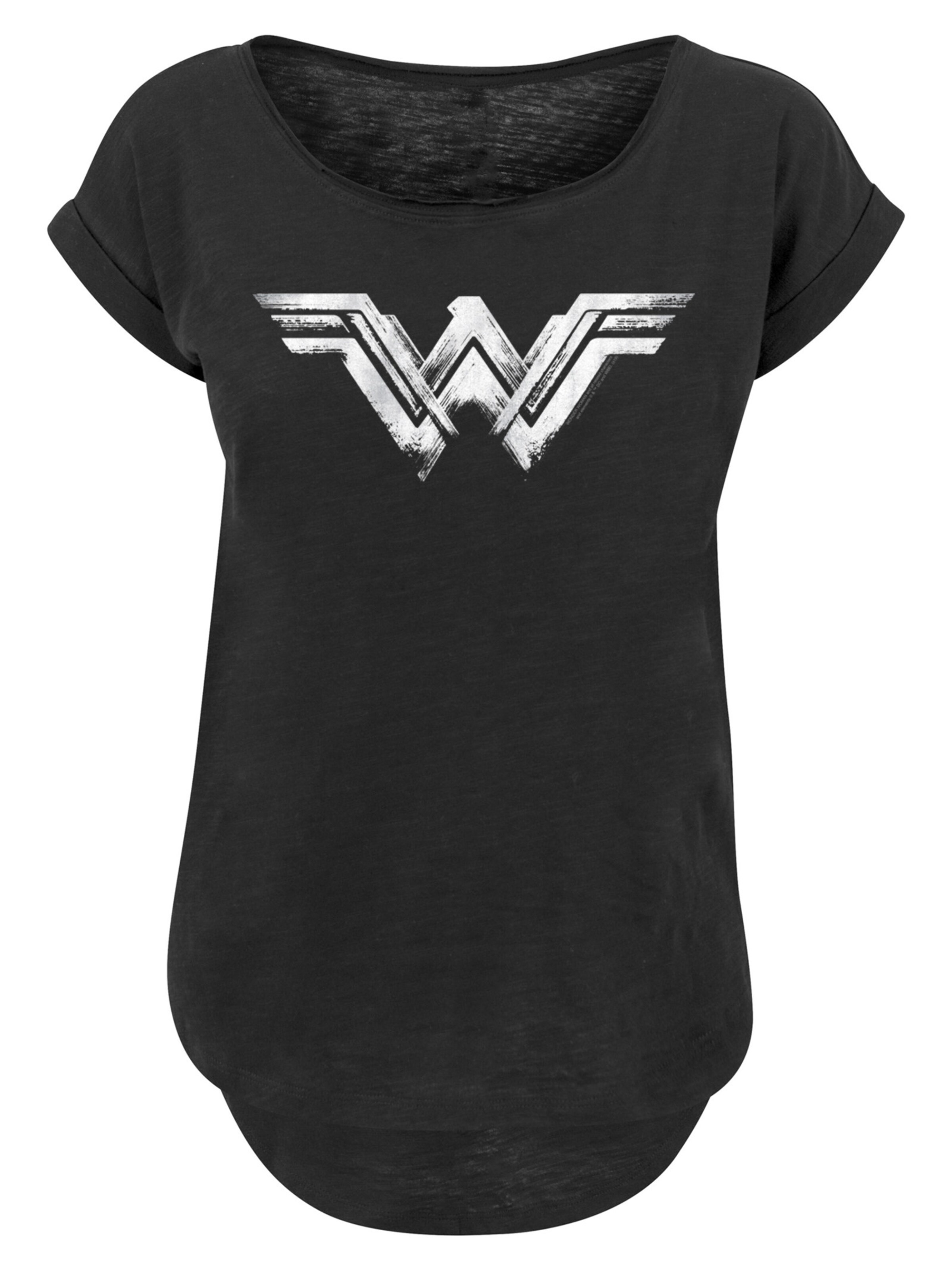 F4NT4STIC Shirt 'DC Comics Wonder Woman Distressed Logo' in Zwart: voorkant