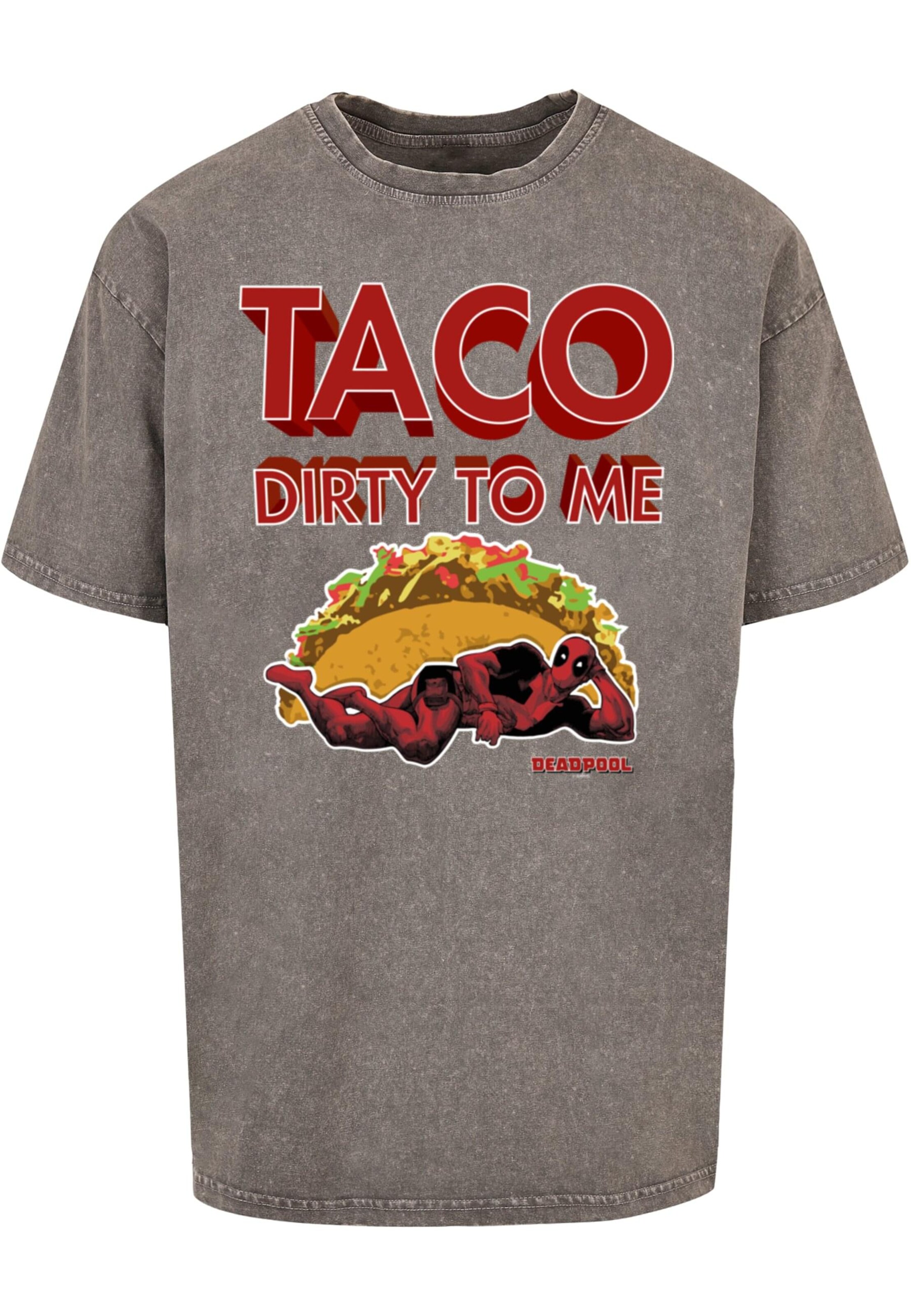 ABSOLUTE CULT T-Shirt 'Deadpool - Taco Dirty To Me' in Grau: Vorderseite