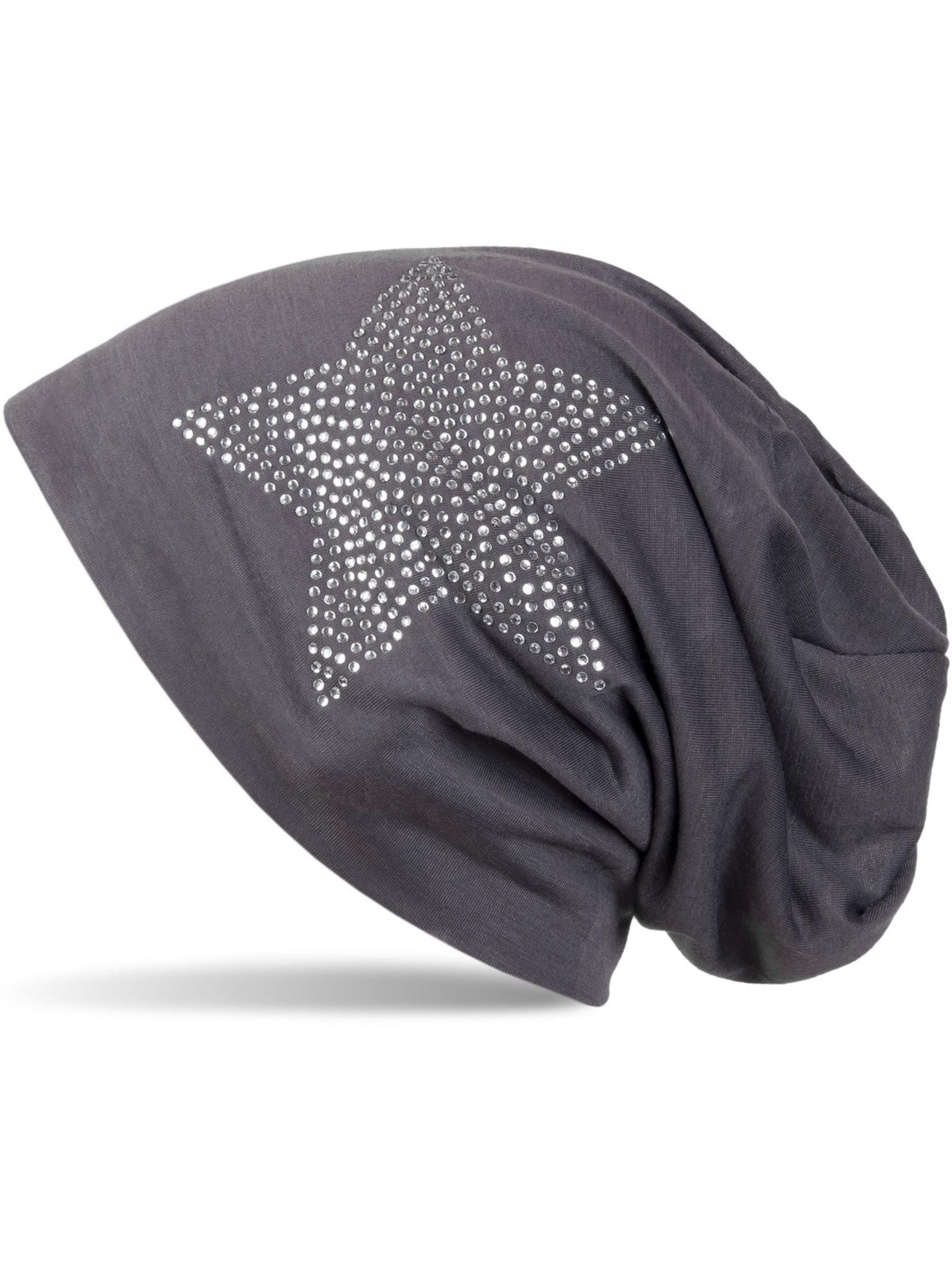 styleBREAKER Mütze 'Leichte Beanie mit Strass Stern'‌‌‌ in Grau: Vorderseite