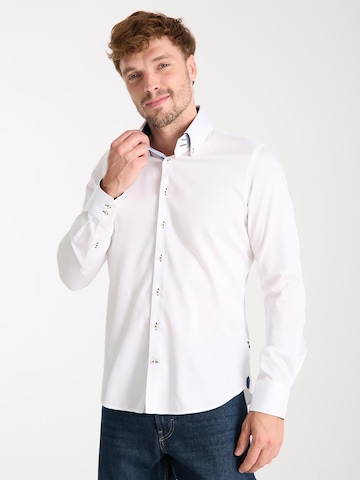 7Camicie - Ajuste estrecho Camisa de negocios 'Roma Iconic Satin Man Shirt White' en blanco