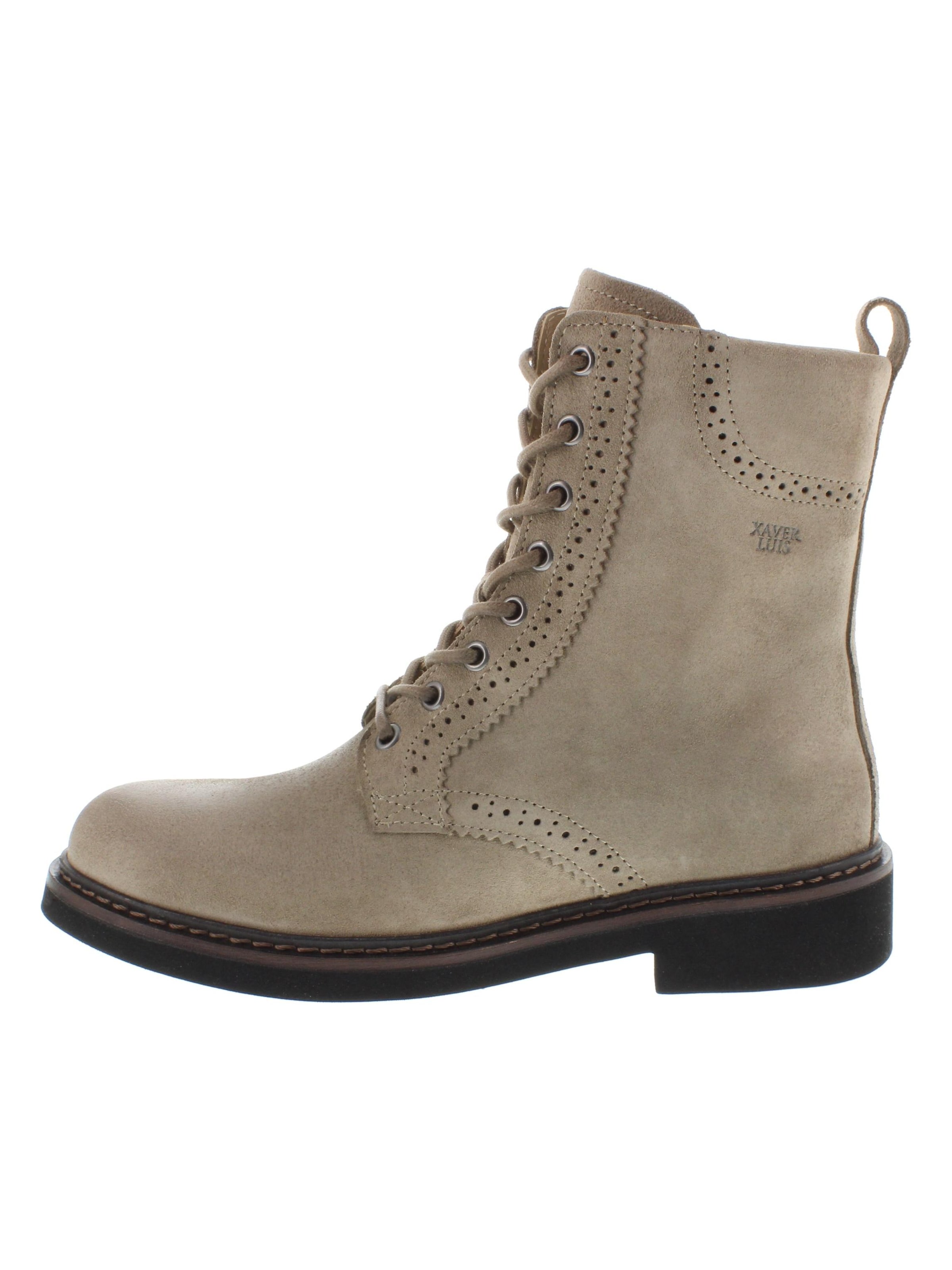 XAVER LUIS Schuhmanufaktur Lace-Up Boots 'EMILIA - lässige Schnürboots' in Beige: front