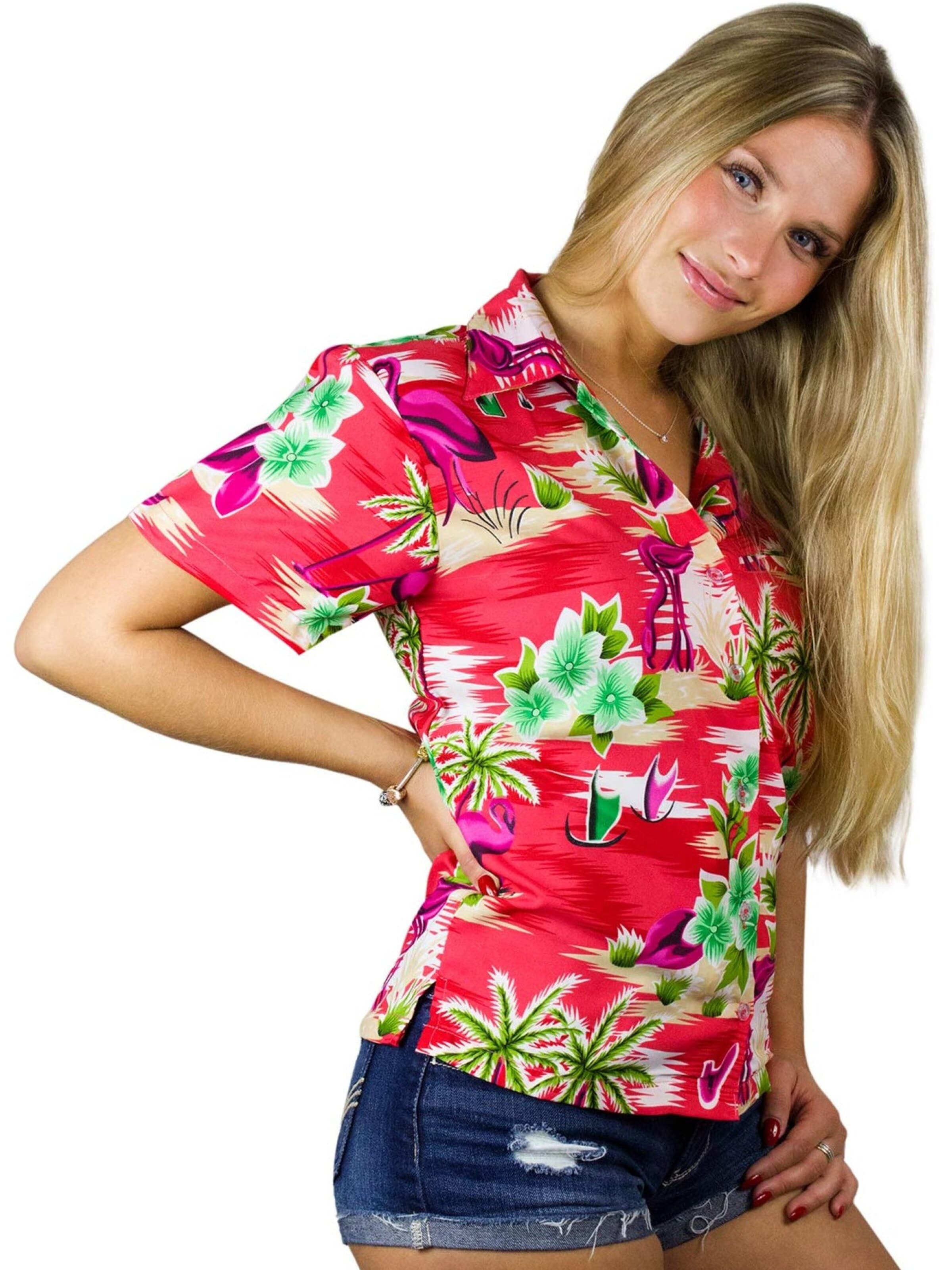 Camicia da donna 'Flamingos' di King Kameha in rosso