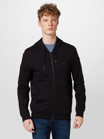 GUESS Zip-Up Hoodie 'BROOKS' in Black: front