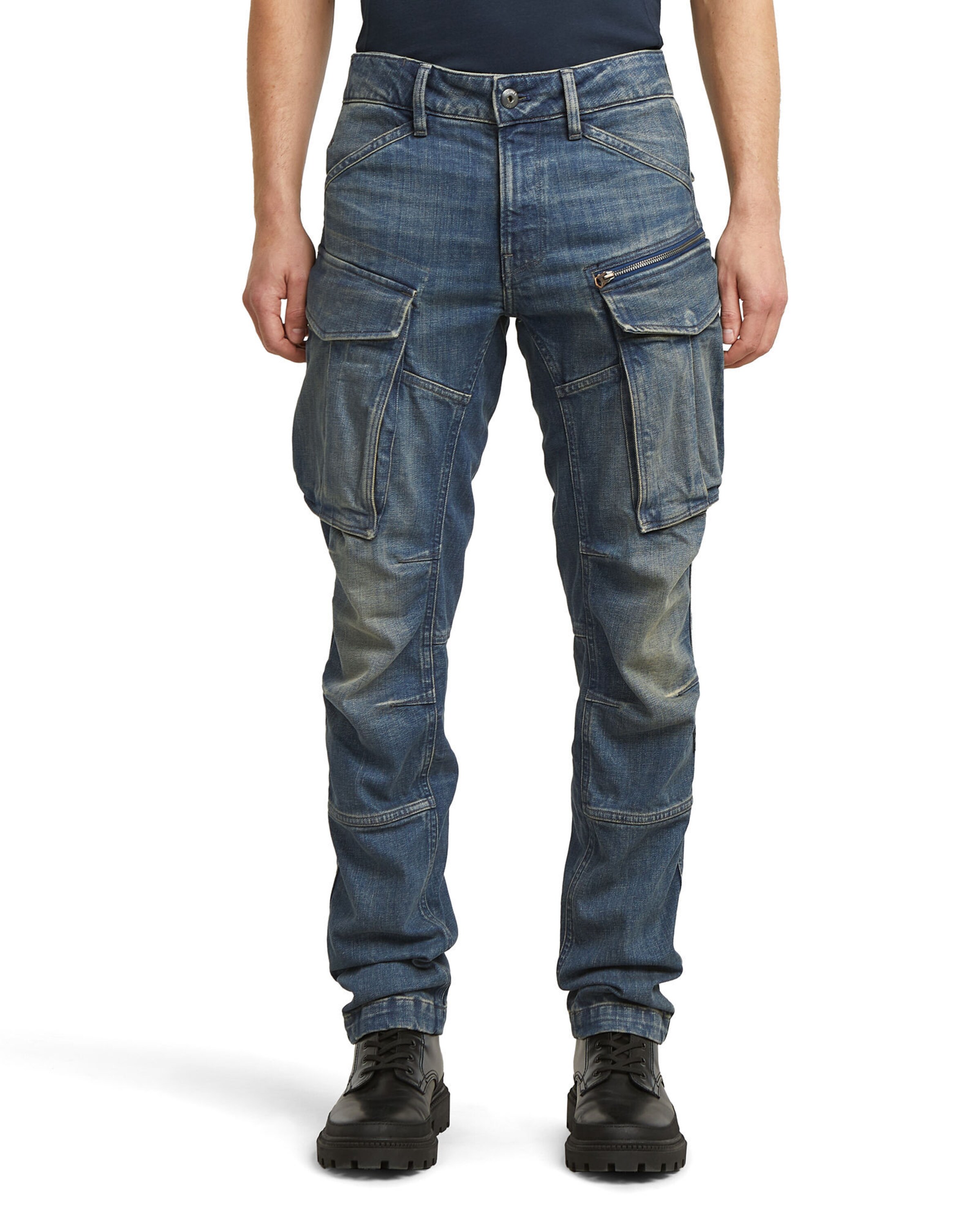 G-STAR Tapered Cargo Jeans in Blue: front