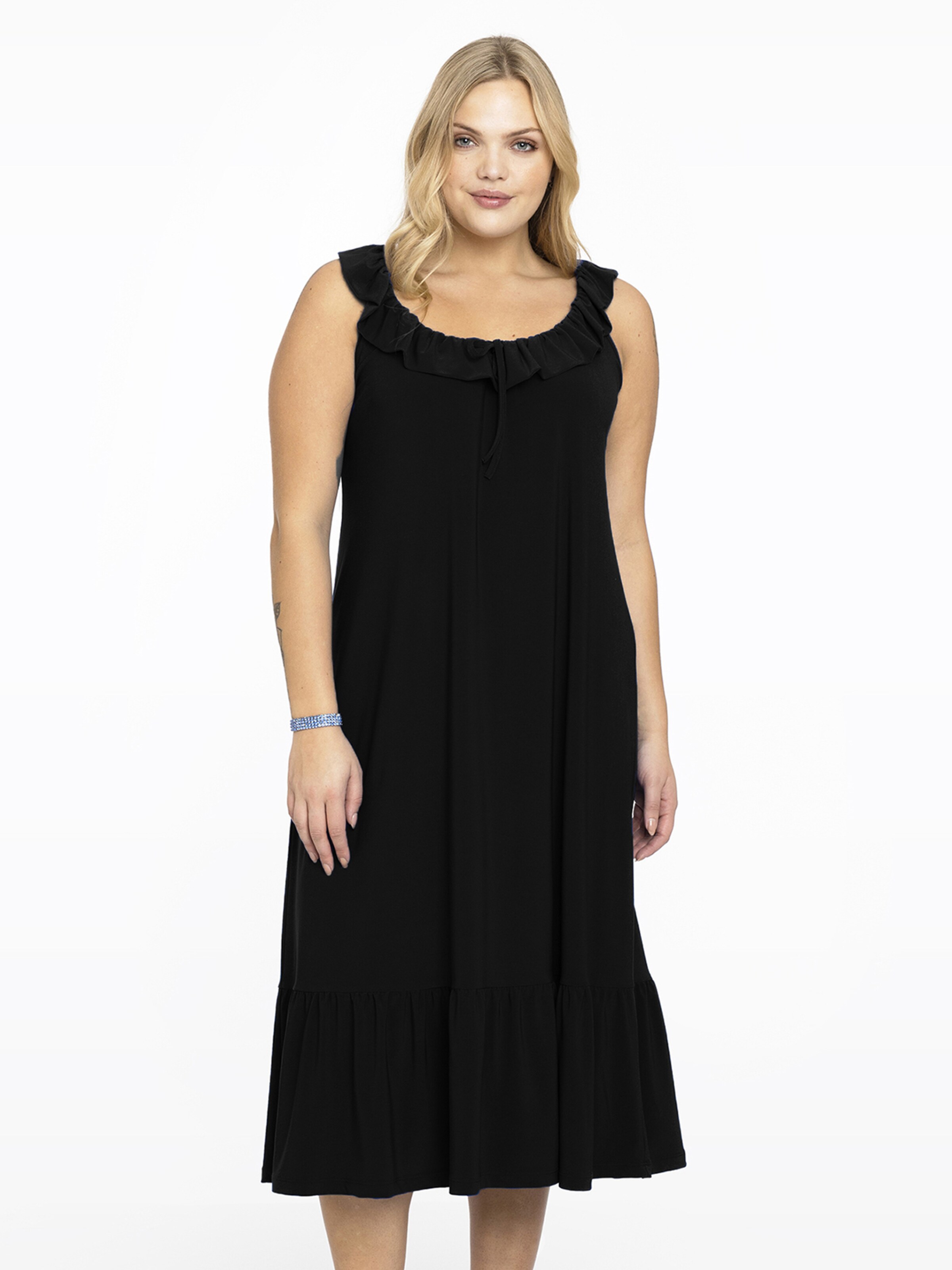 Frauen Große Größen Yoek Kleid 'Dolce' in Schwarz - CU56092