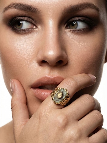 Nemomatheo Ring 'Mystic Relic – Breiter Ring mit Moos-Achat' in Gold: front