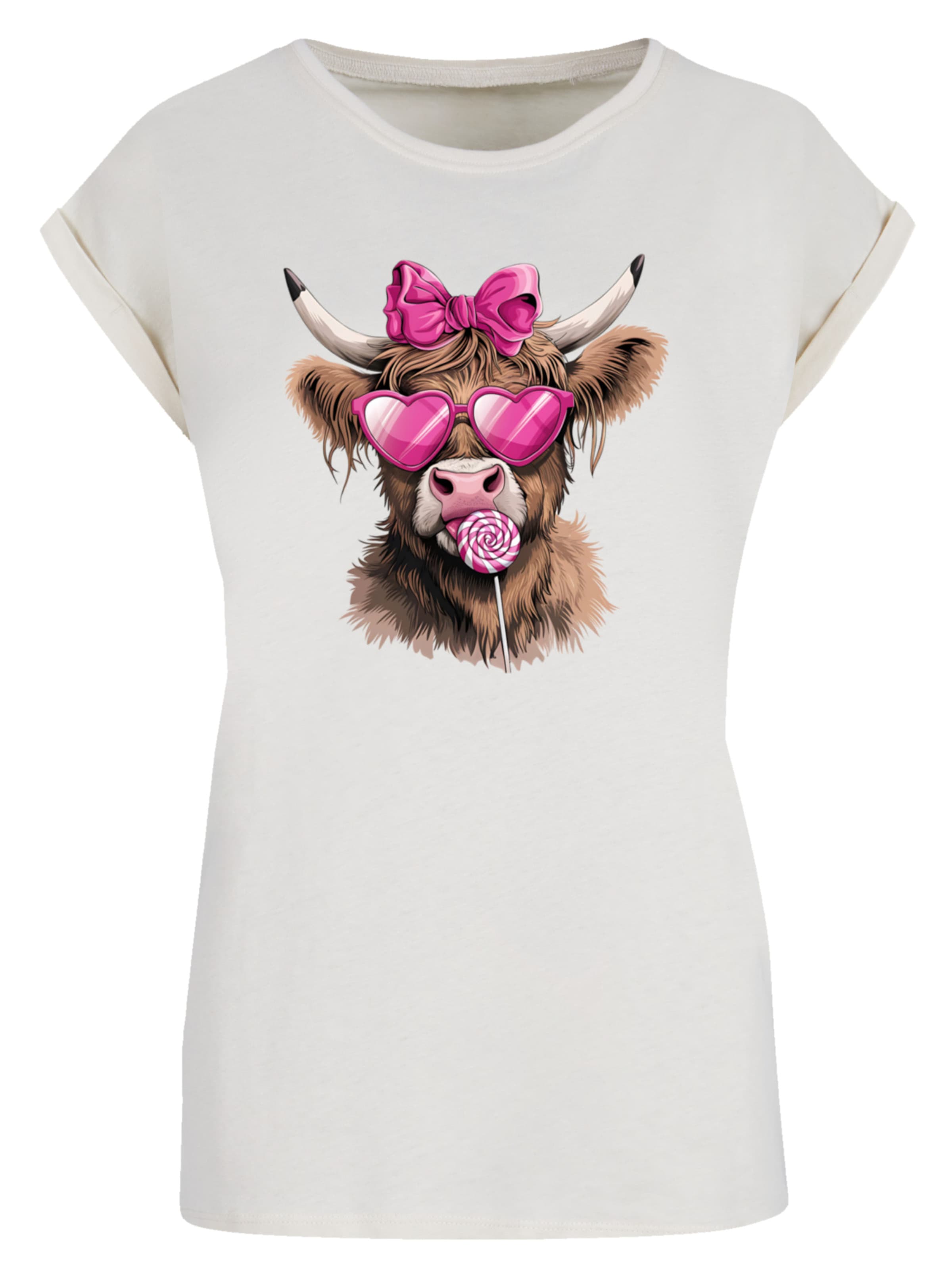 F4NT4STIC T-Shirt 'Highland Cow Valentinstag Sonnenbrille' in Beige: Vorderseite