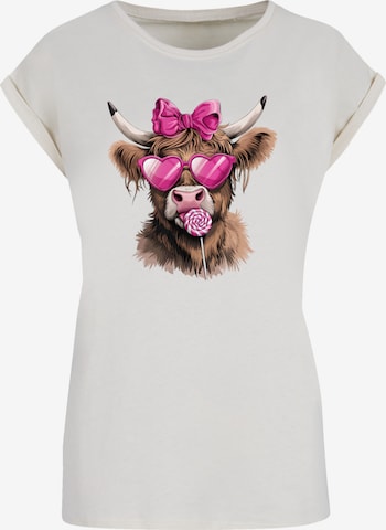 F4NT4STIC T-Shirt 'Highland Cow Valentinstag Sonnenbrille' in Beige: Vorderseite