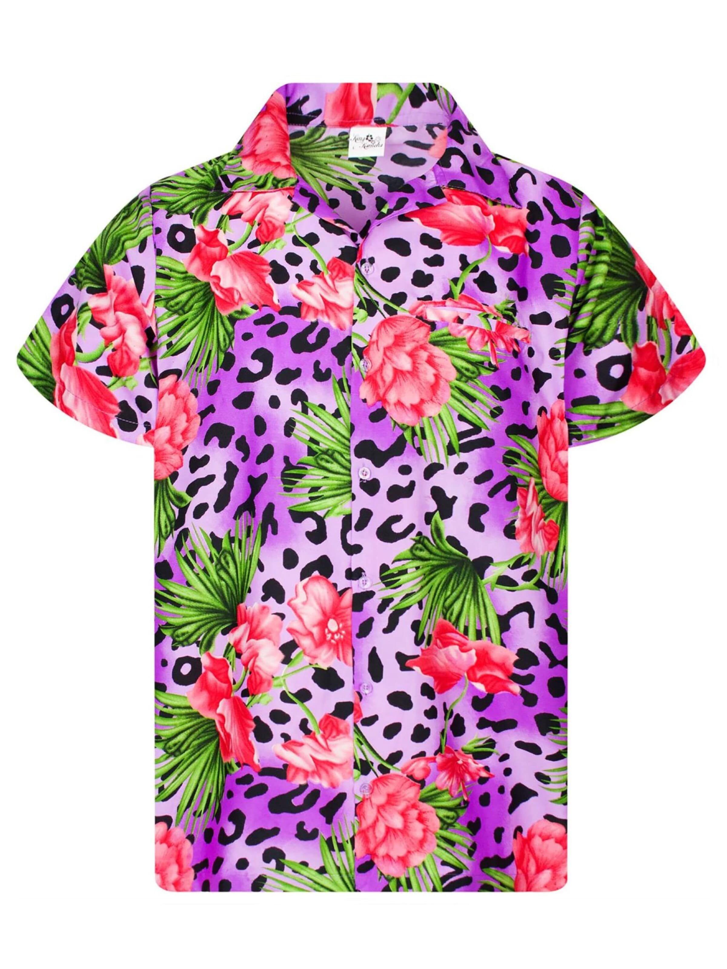 King Kameha Shirt 'Leopard Flowers' in Lila: voorkant