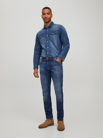 mėlyna JACK & JONES Prigludęs Džinsai 'JJIGLENN JJFOX'