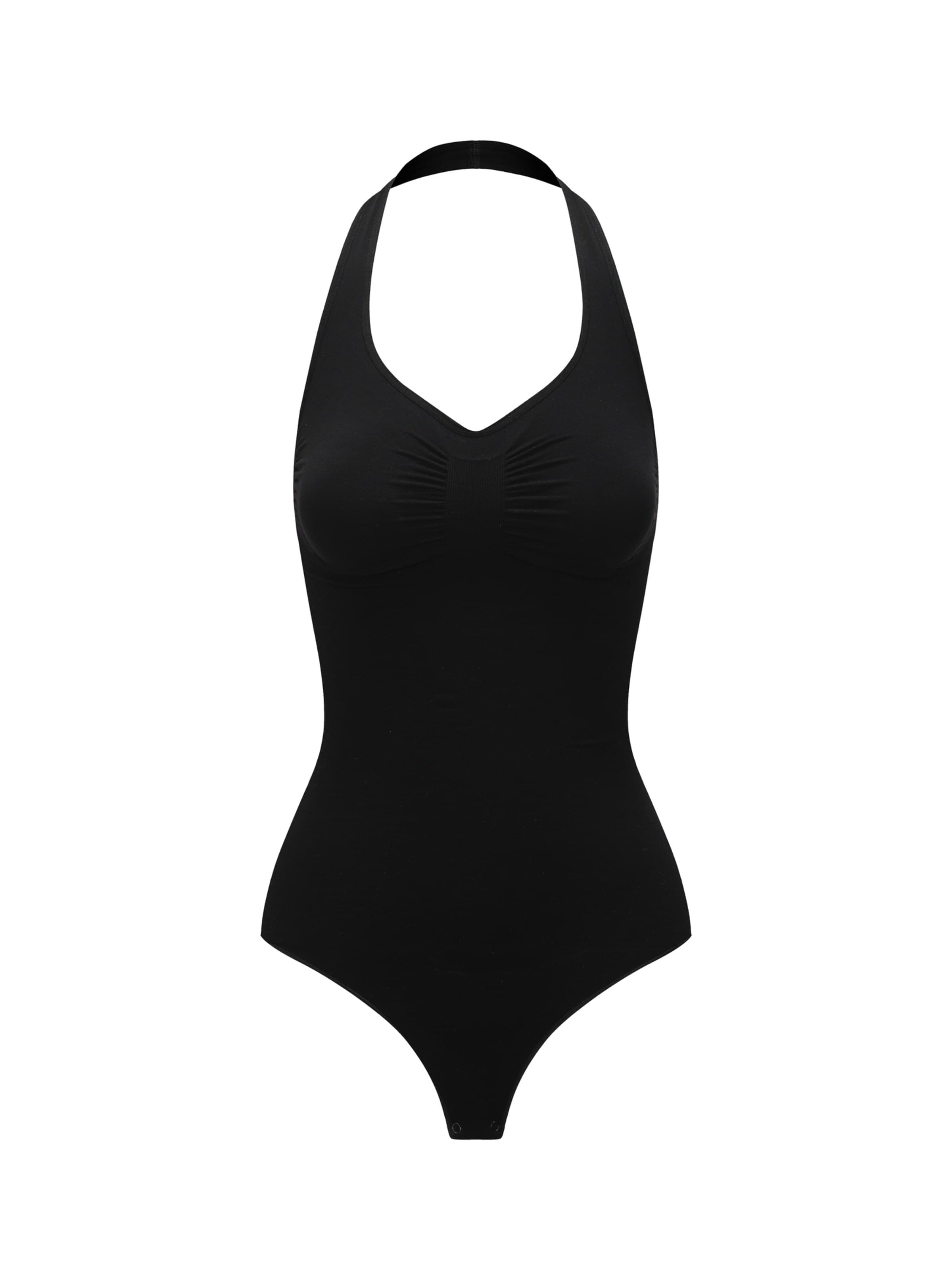 Body modellante 'Neckholder Shapewear mit String' di cfab (formerly creamy fabrics) in nero: frontale