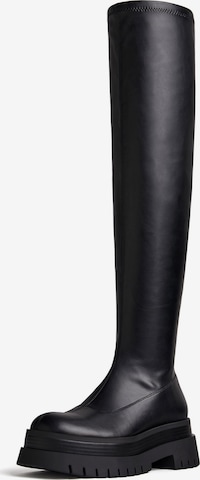 Bershka Over the Knee Boots in Black: front