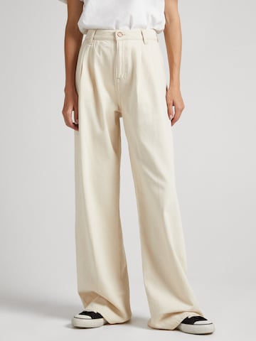 Pepe Jeans Wide leg Bandplooibroek 'Cecilia' in Beige: voorkant