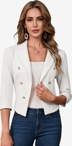 KoJooin Marynarka 'Damen Business-Blazer mit spitzem Reverskragen Metallknöpfen: 3/4-Ärmel,offene Knopfleiste perfekt' w kolorze biały: przód