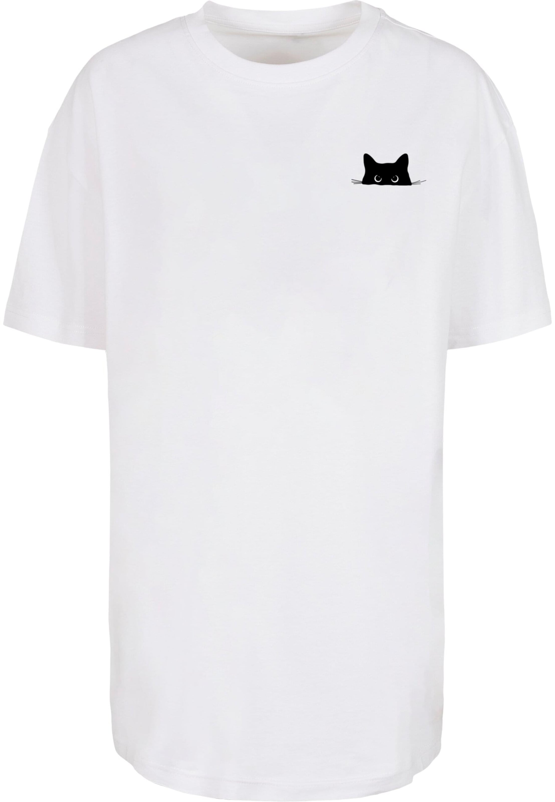 Merchcode Oversized shirt 'Halloween - Cat' in White: front