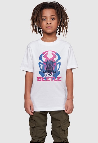 ABSOLUTE CULT T-Shirt 'Blue Beetle - Posing' in Weiß: predná strana