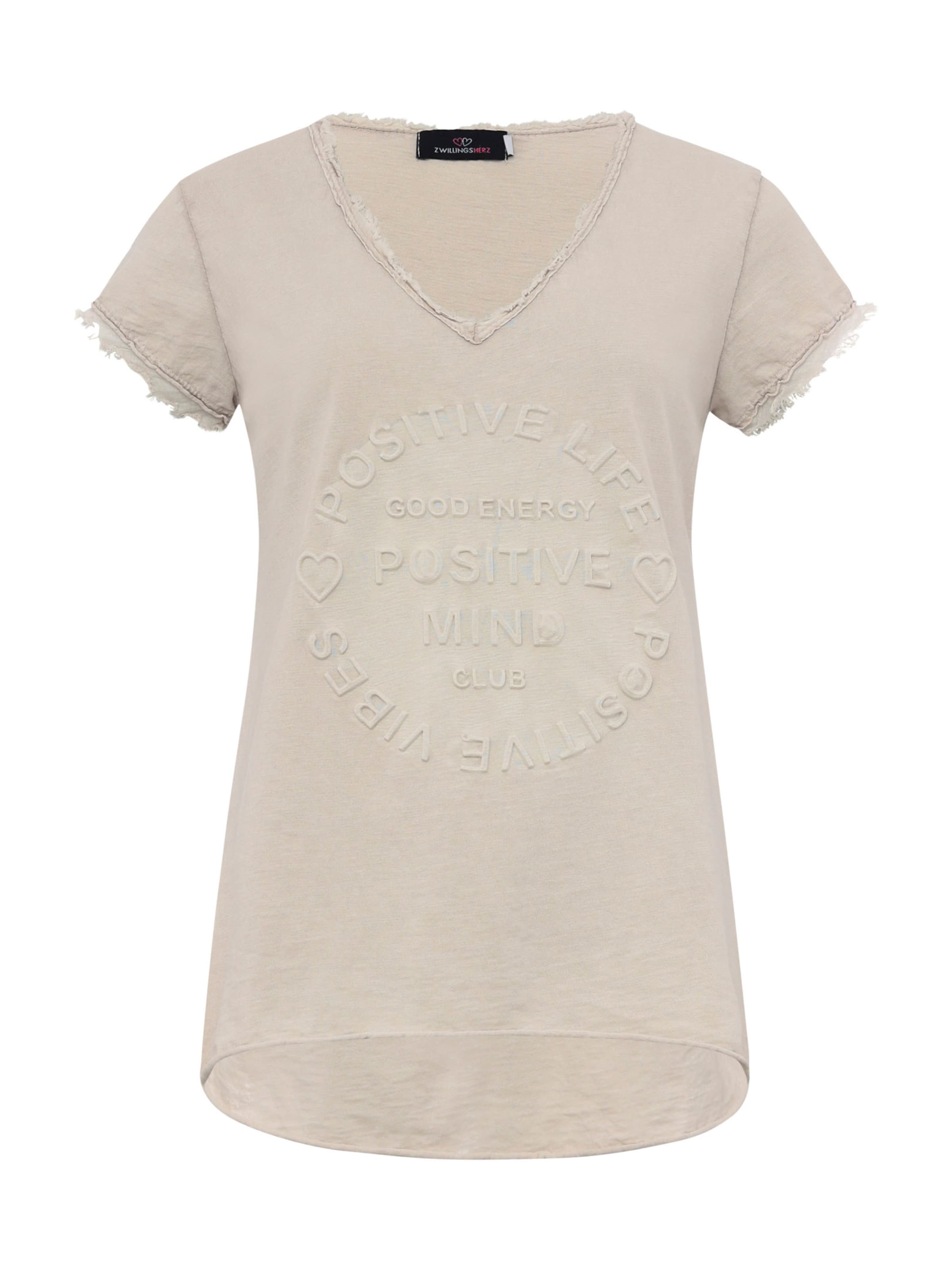 Zwillingsherz T-Shirt 'Positive Mind' in Beige: Vorderseite