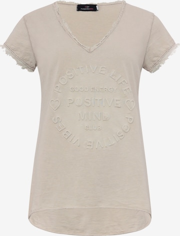 T-shirt 'Positive Mind' Zwillingsherz en beige : devant