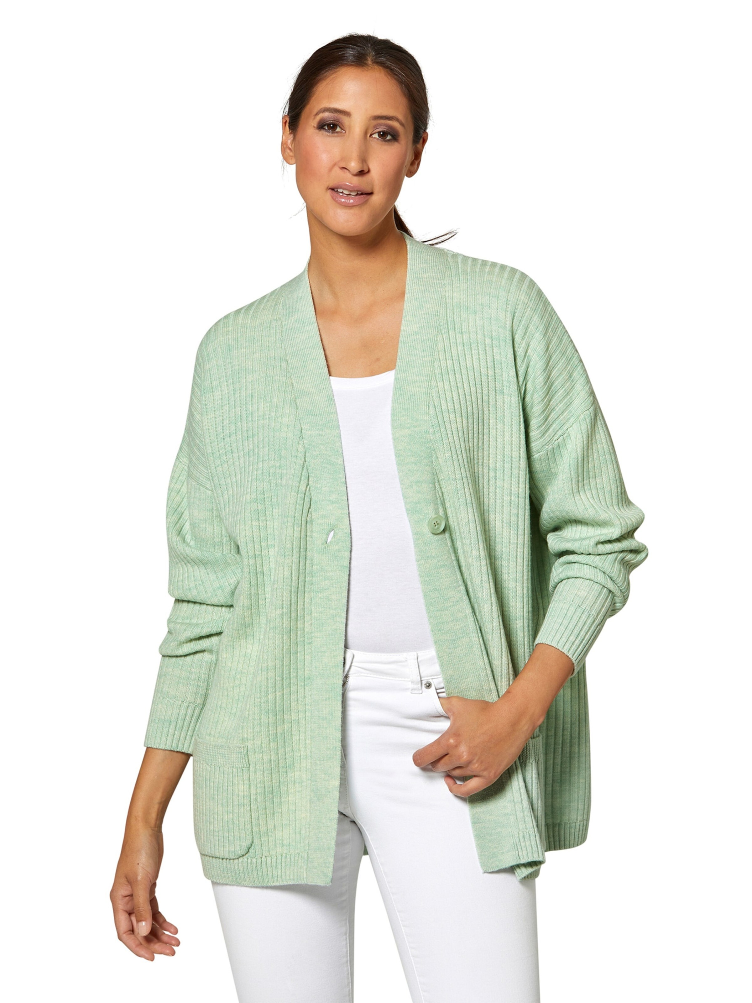 MADELEINE Gebreid vest in Groen: voorkant