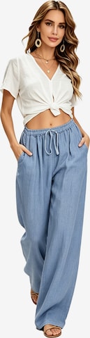KoJooin Spodnie 'Damen Baumwoll-Leinen-Hose mit Kordelzug,hoher Taille und weitem Bein Bequeme, lockere Freizeithose' w kolorze niebieski: przód