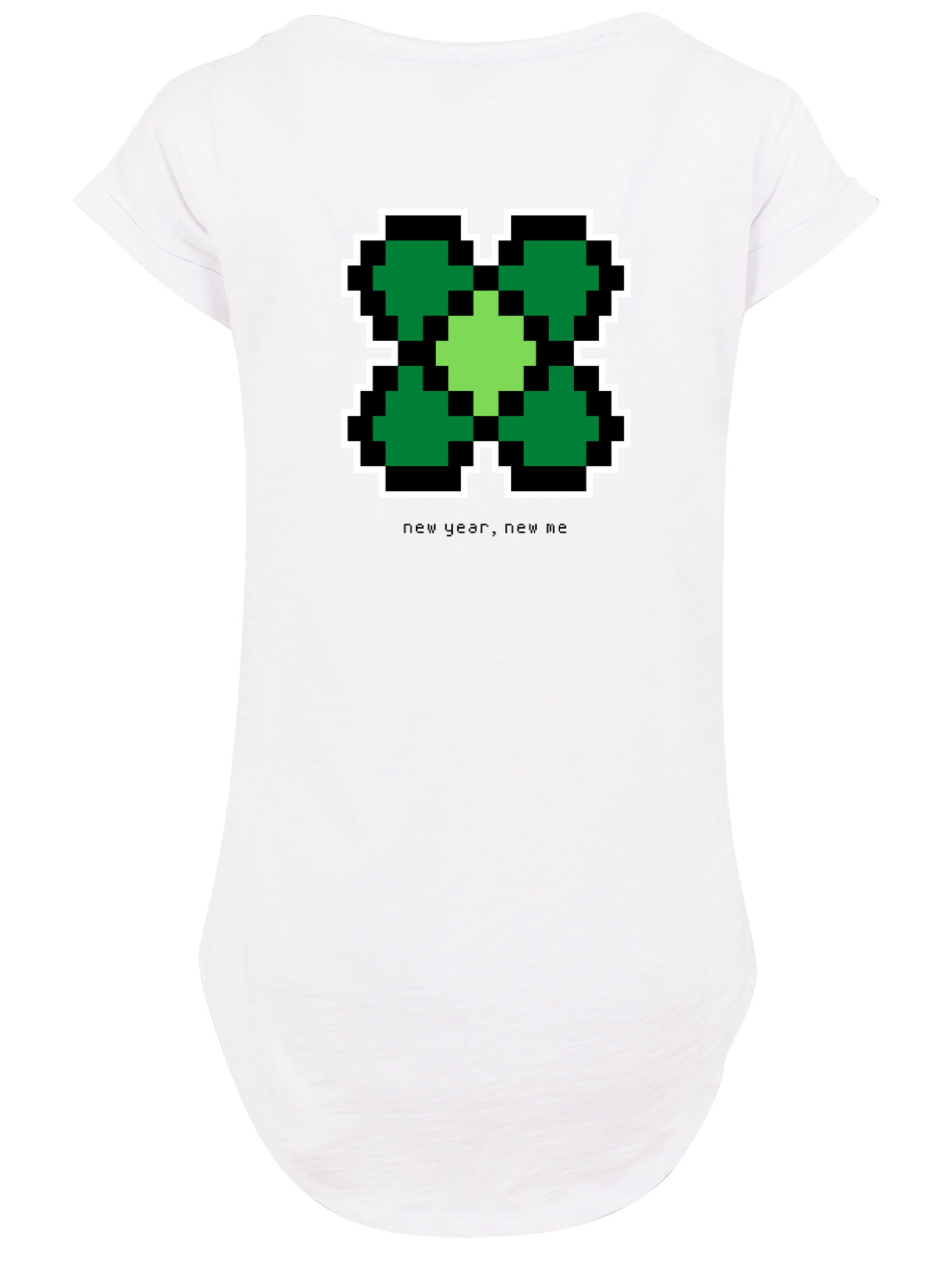 F4NT4STIC Shirt 'Silvester Happy New Year Pixel Kleeblatt' in Wit
