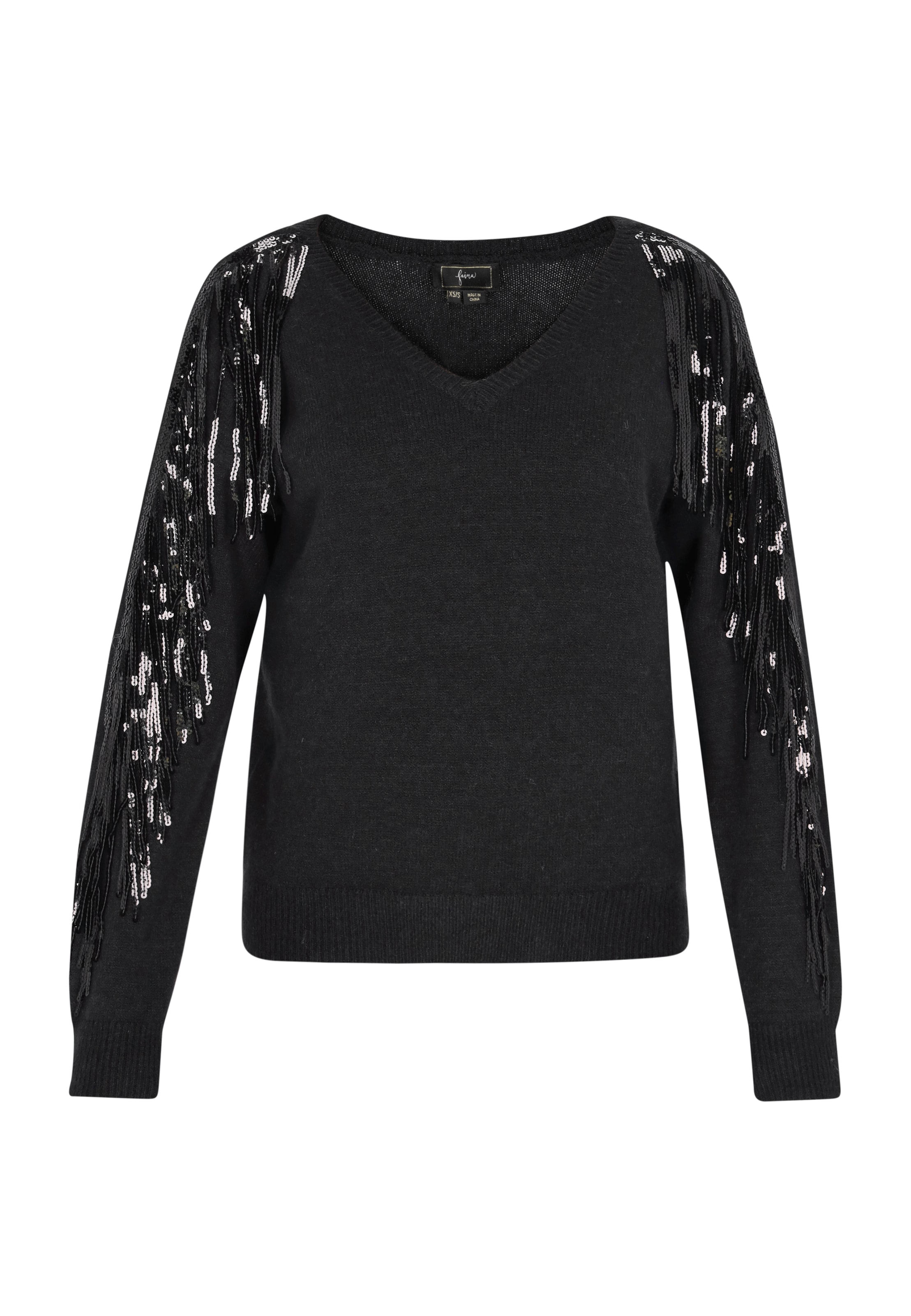 Pulover de la faina pe negru: față