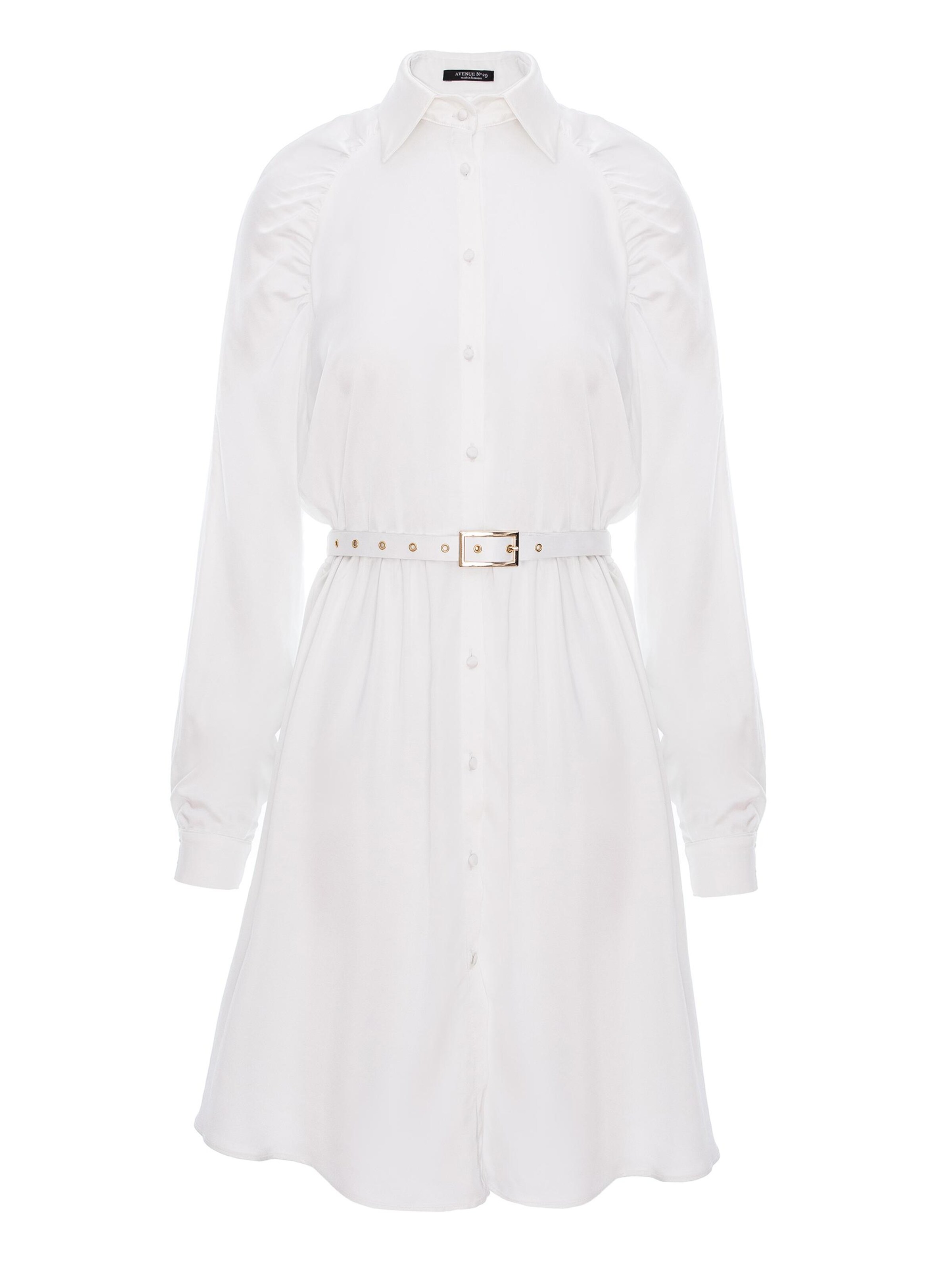 Abito 'Gathered Raglan Sleeve Viscose Midi Shirt Dress With Belt' di AVENUE N°29 in bianco: frontale