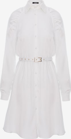 Robe 'Gathered Raglan Sleeve Viscose Midi Shirt Dress With Belt' AVENUE N°29 en blanc : devant