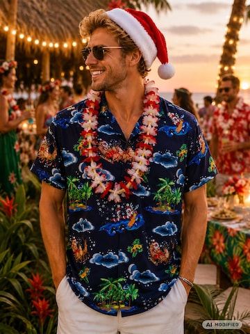 King Kameha Regular fit Overhemd 'Christmas Island' in Blauw