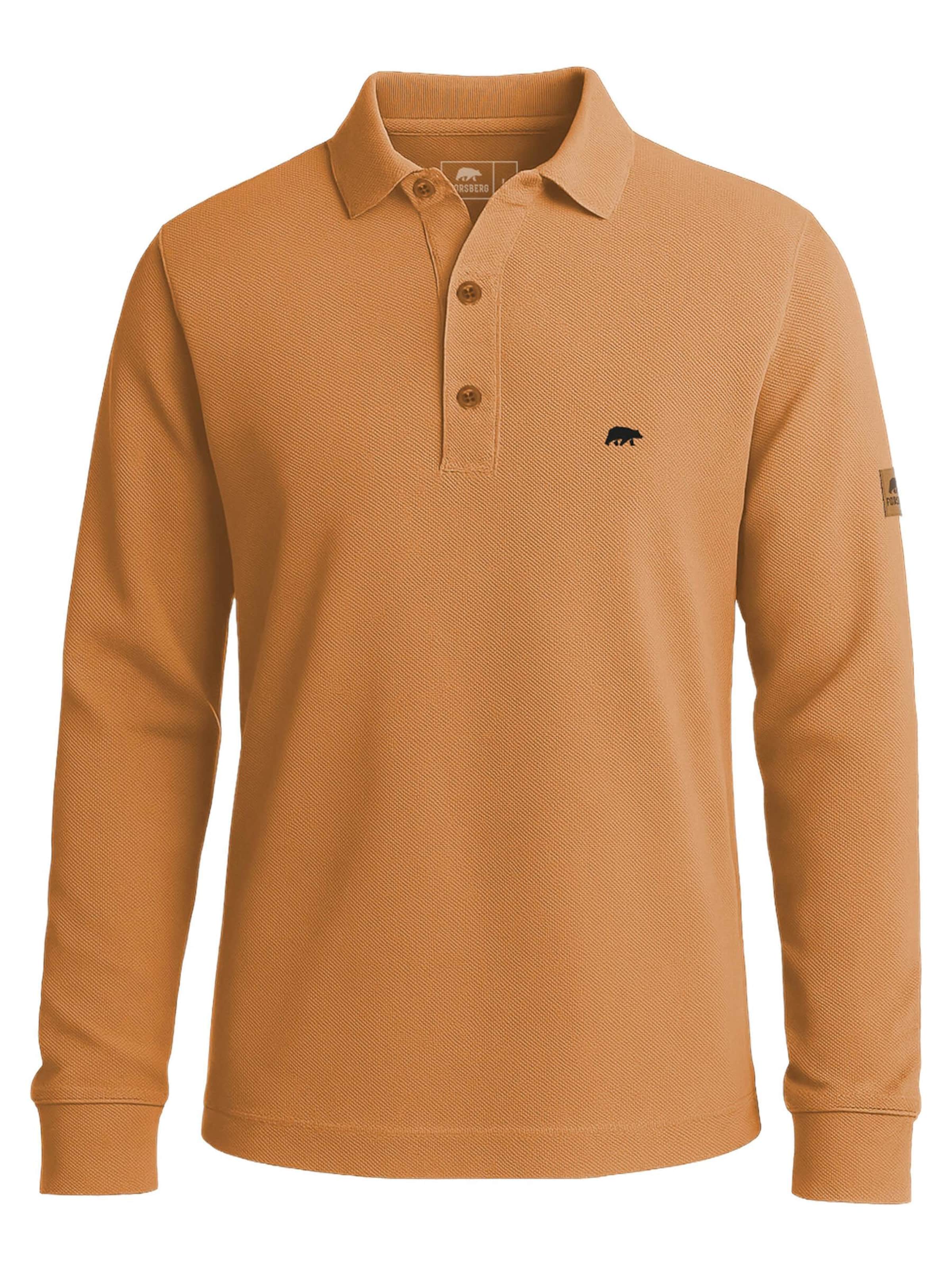 FORSBERG Shirt 'Langarm Poloshirt aus Baumwolle' in Brown: front