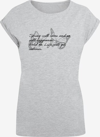 Merchcode T-Shirt 'Spring Saying' in Grau: Vorderseite