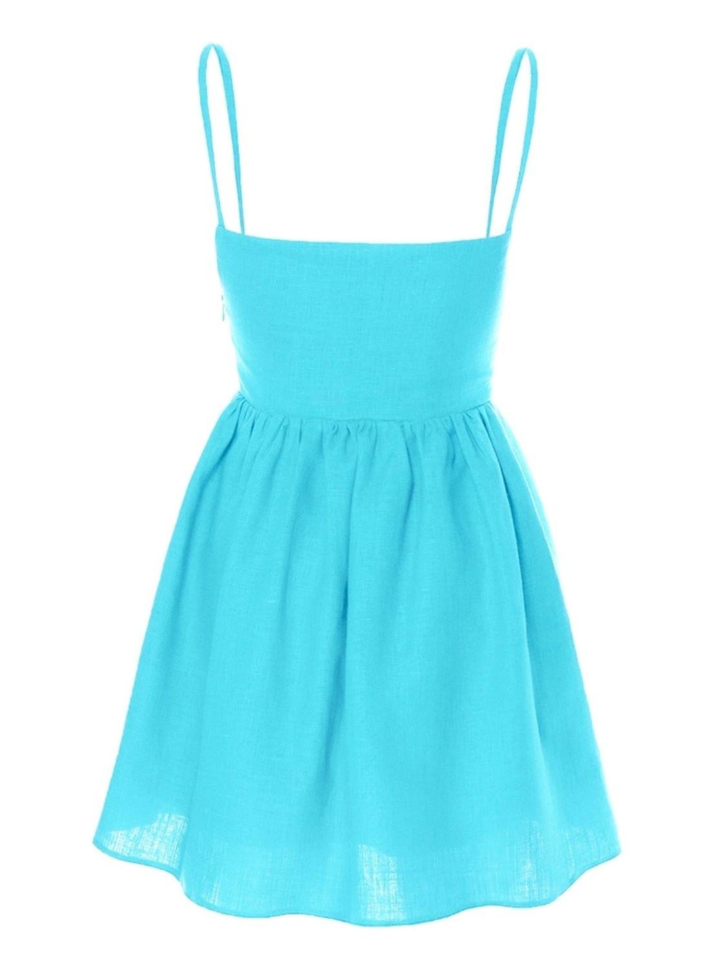 AVENUE N°29 Sommerkleid 'Linen Gathered Mini Dress With Straps'‌‌‌‌‌‌‌‌‌ in Blau