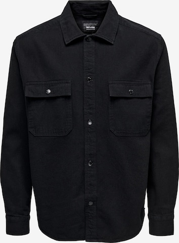 Only & Sons Button Up Shirt 'Team' in Black: front