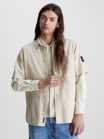 Calvin Klein Jeans Regular fit Button Up Shirt in Beige: front