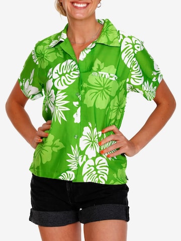 Camicia da donna 'Mono Hibiscus' di King Kameha in verde: frontale