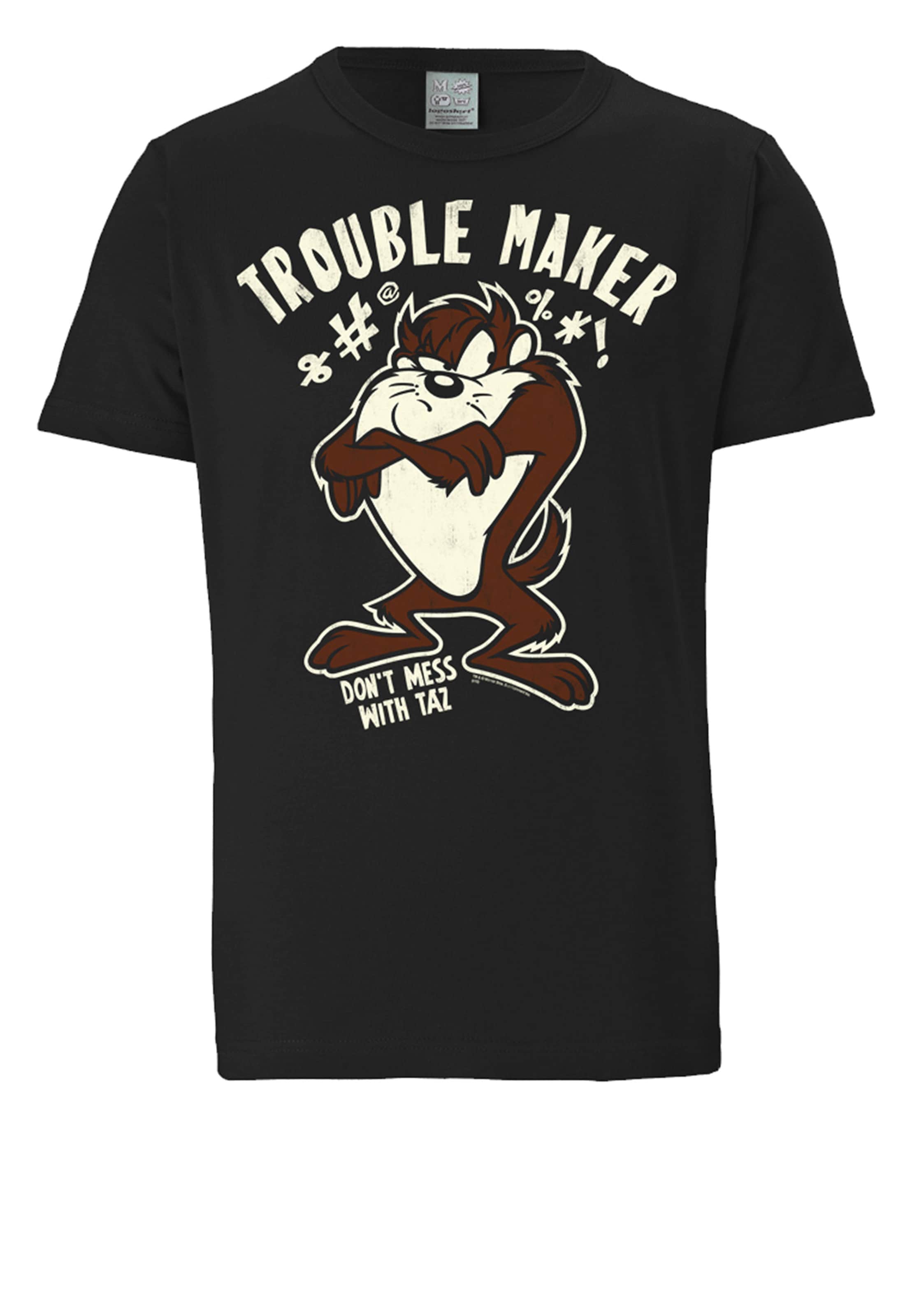 LOGOSHIRT Shirt 'Looney Tunes - Taz, Trouble Maker' in Black: front