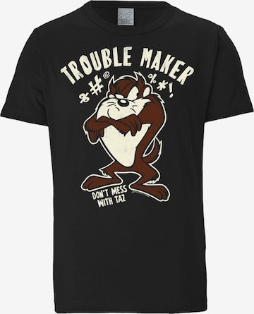 LOGOSHIRT Shirt 'Looney Tunes - Taz, Trouble Maker' in Black: front