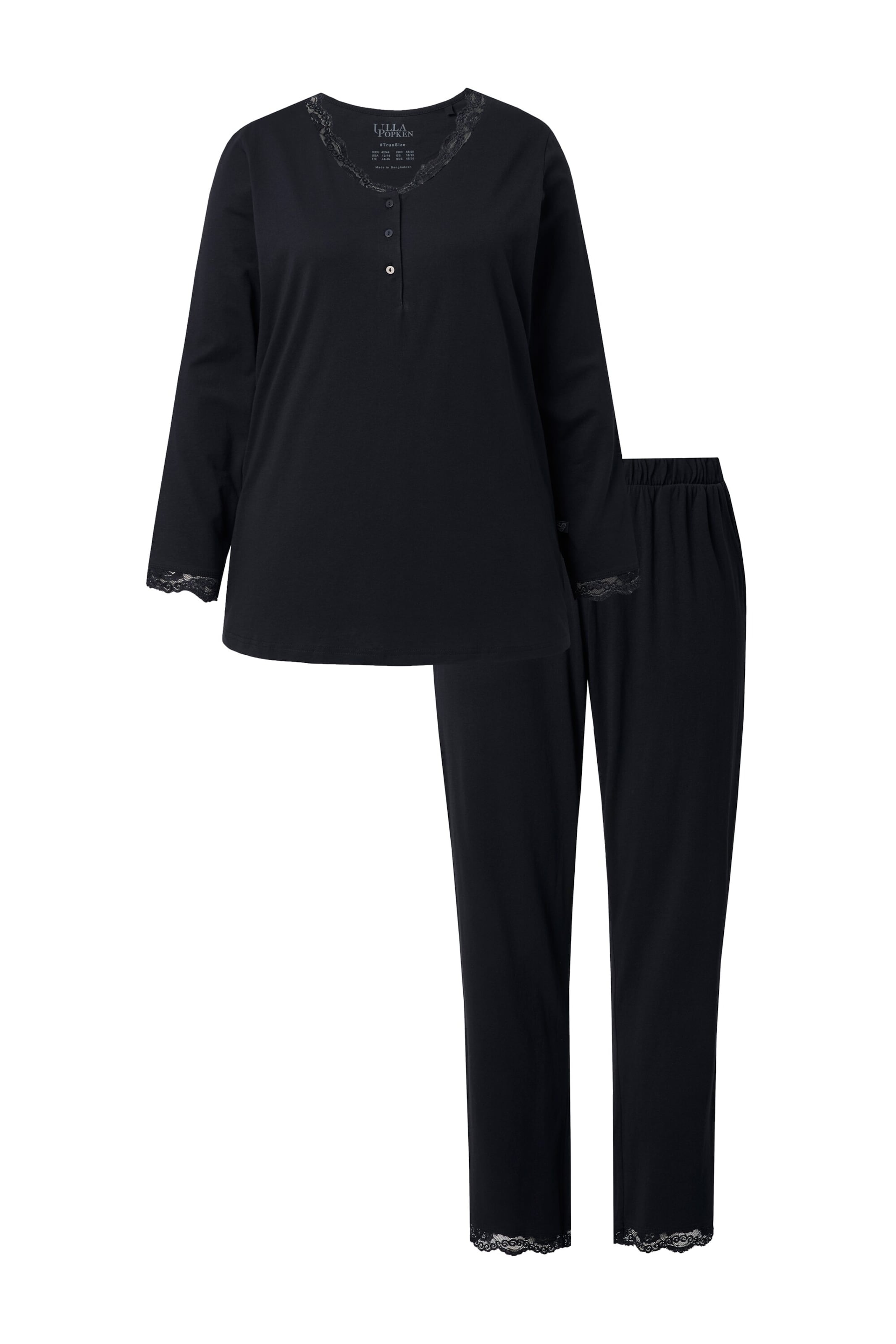 Ulla Popken Pyjama in Zwart: voorkant