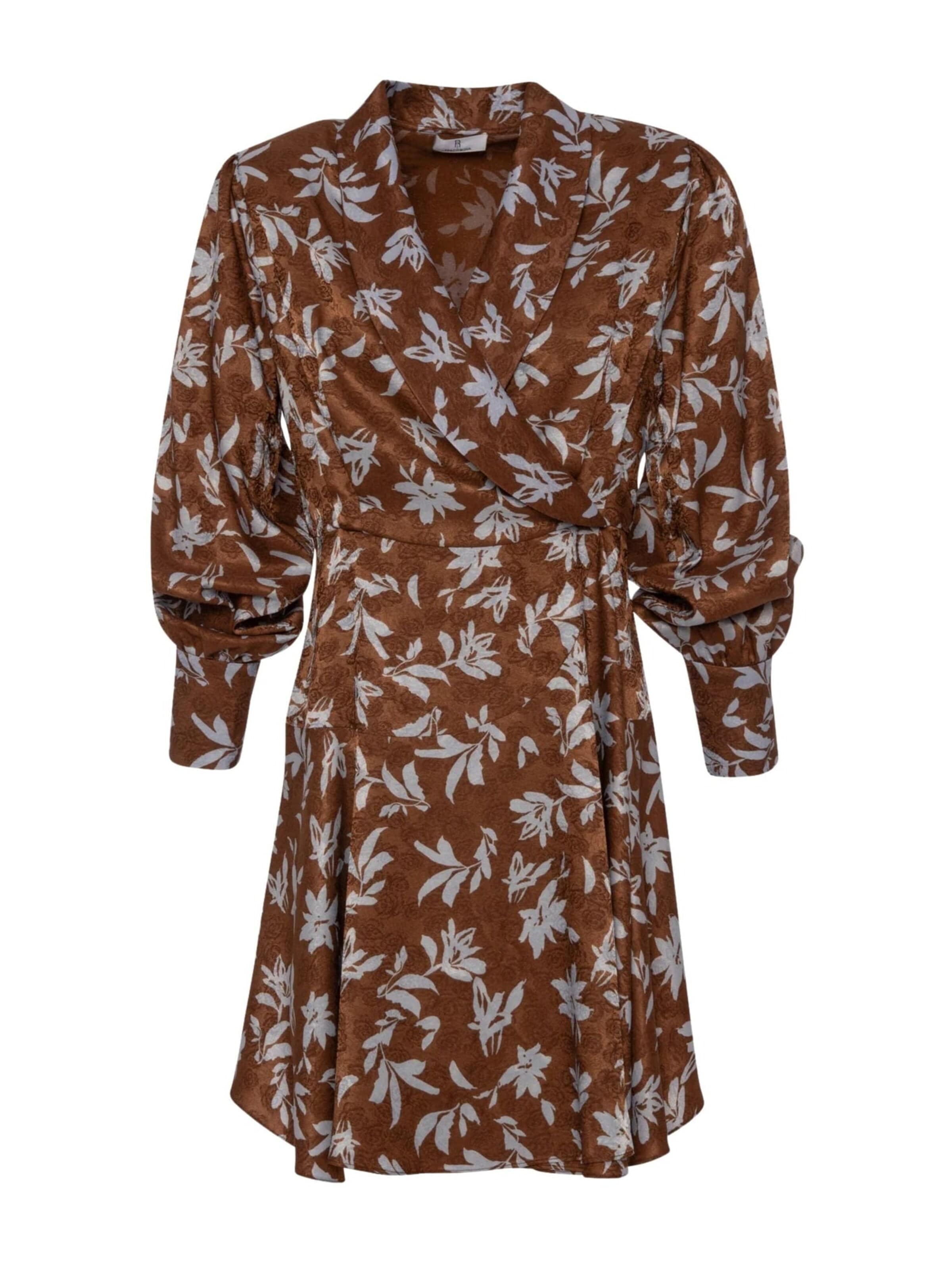 Fracomina Klänning 'Regular fit floral dress with crossover neckline' i brun: framsida
