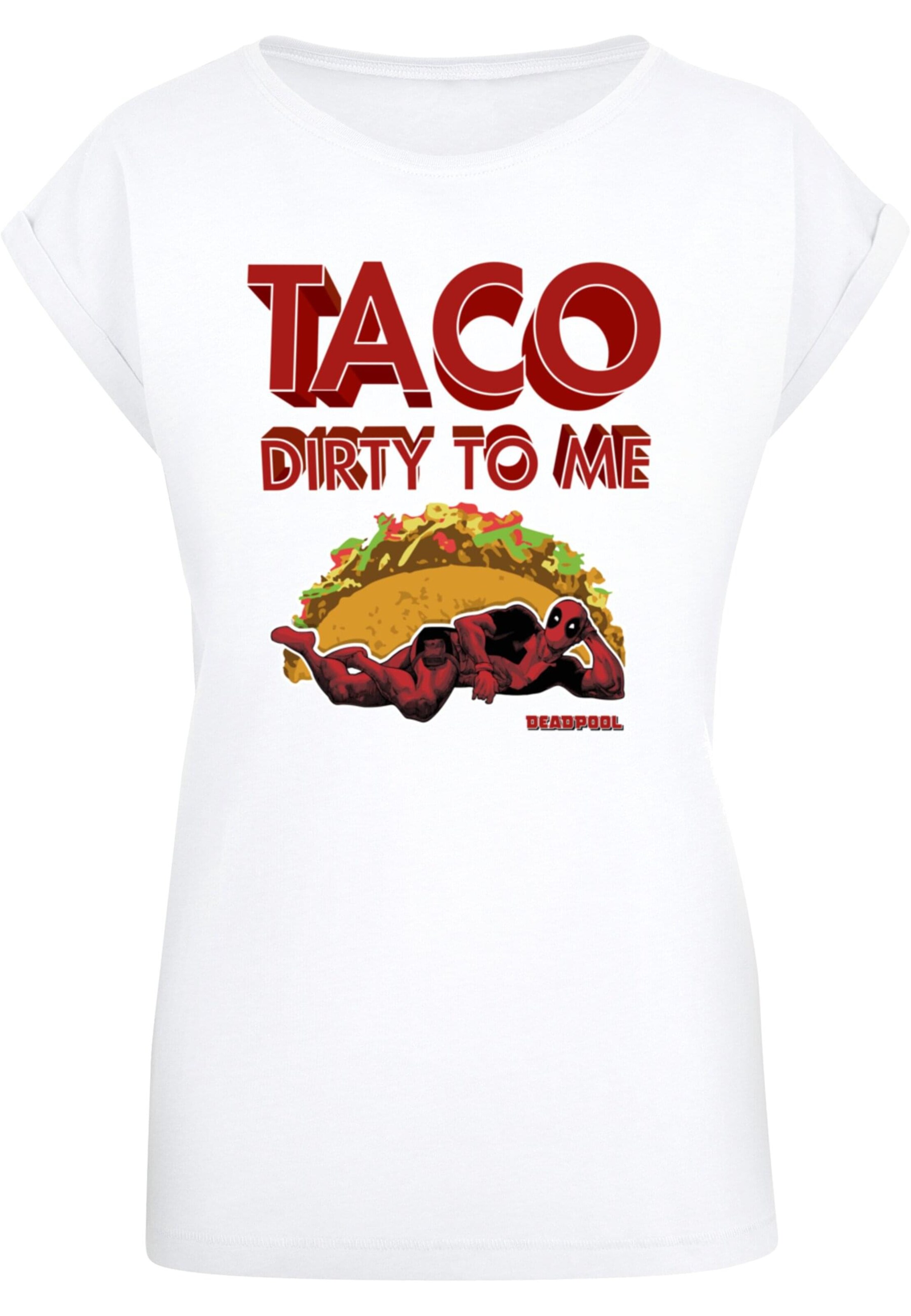 ABSOLUTE CULT Shirt 'Deadpool - Taco Dirty To Me' in Wit: voorkant