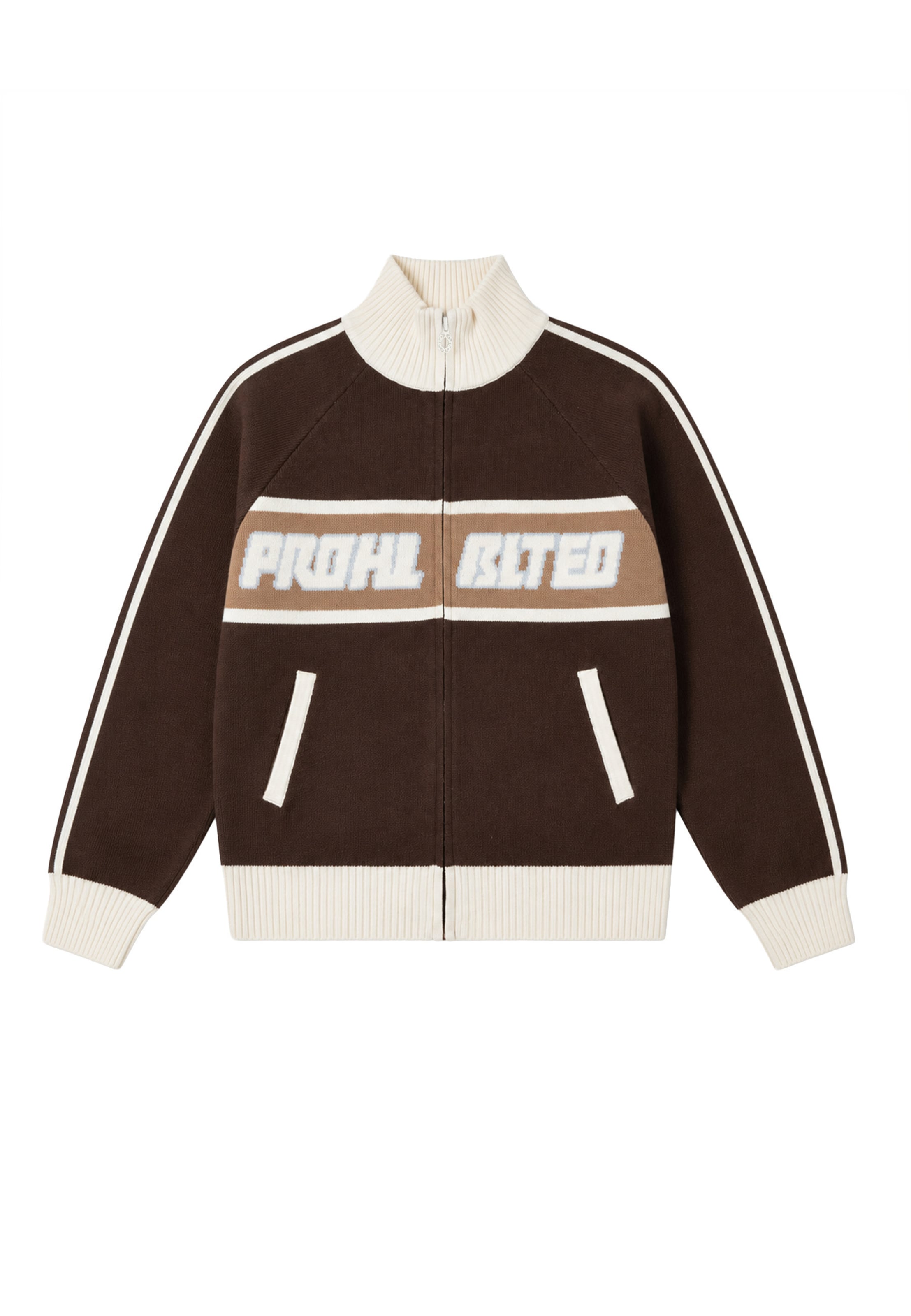 Prohibited Strickjacke 'Letterman' in L in hellbeige / brokat / dunkelbraun / hellgrau, Produktansicht