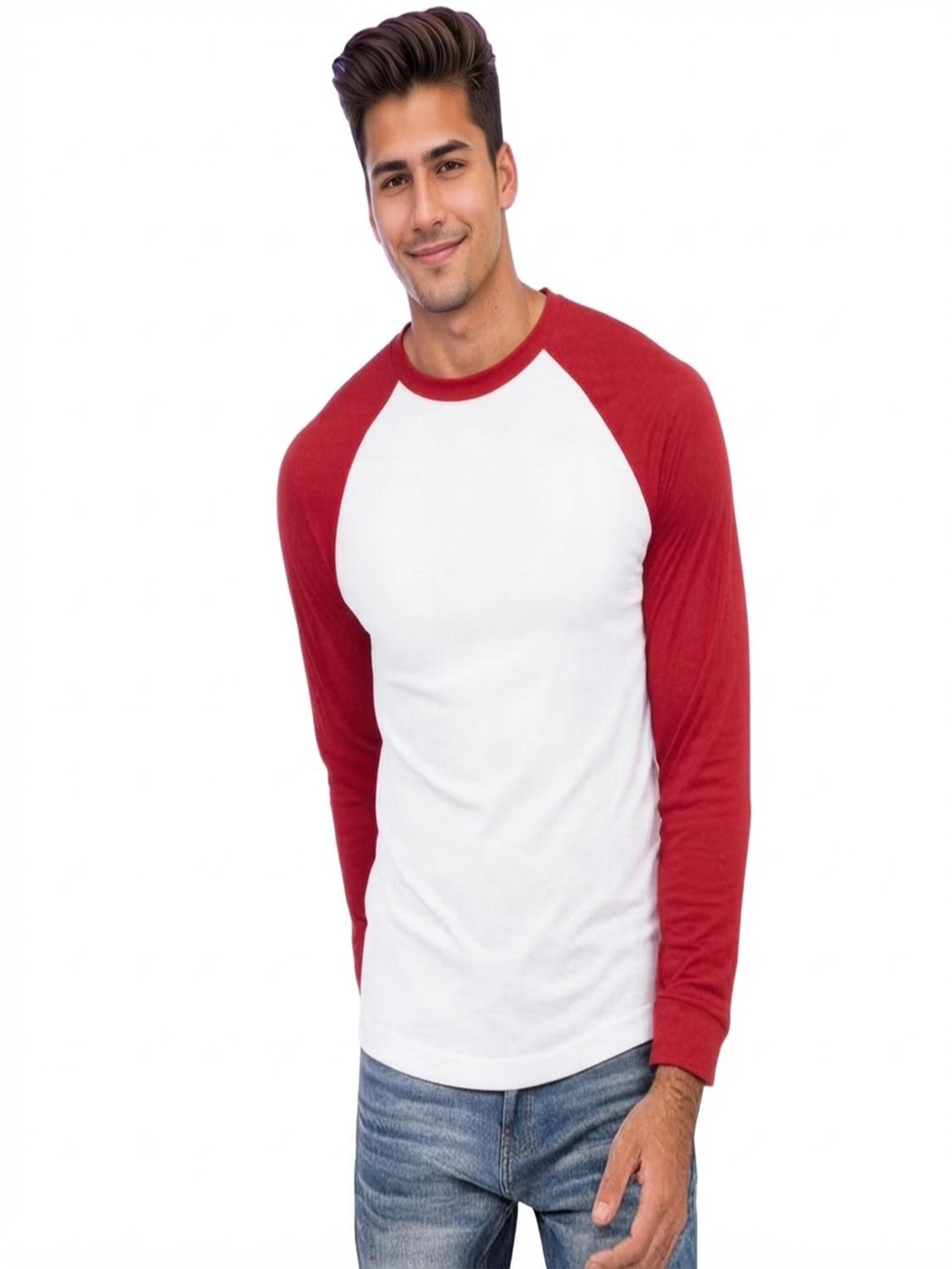 Vanilla Shirt '2-Pack Heren Baseballshirt Lange Mouwen – Wit/Zilvergrijs – Casual Raglan – Maat M' in Rood: voorkant