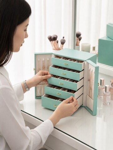 MEVYRA Schmuckaufbewahrung 'Schmuckkasten XXL - 5 Ebenen Leder Schmuckbox für Damen'‌‌‌‌‌‌‌‌‌‌ in Blau: Vorderseite