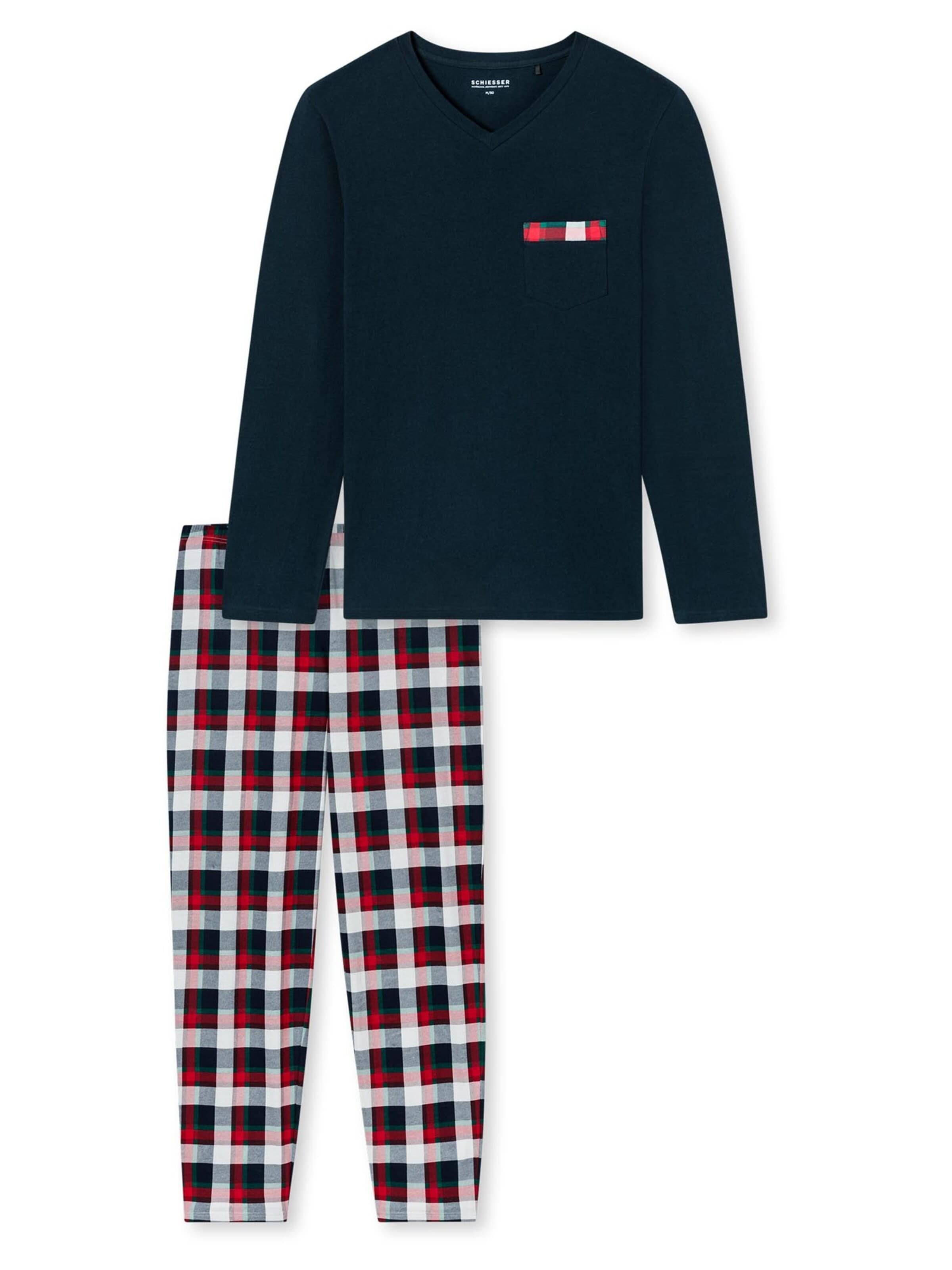SCHIESSER Pyjama long en XXL/Regular en bleu foncé / rouge / blanc, Vue avec produit