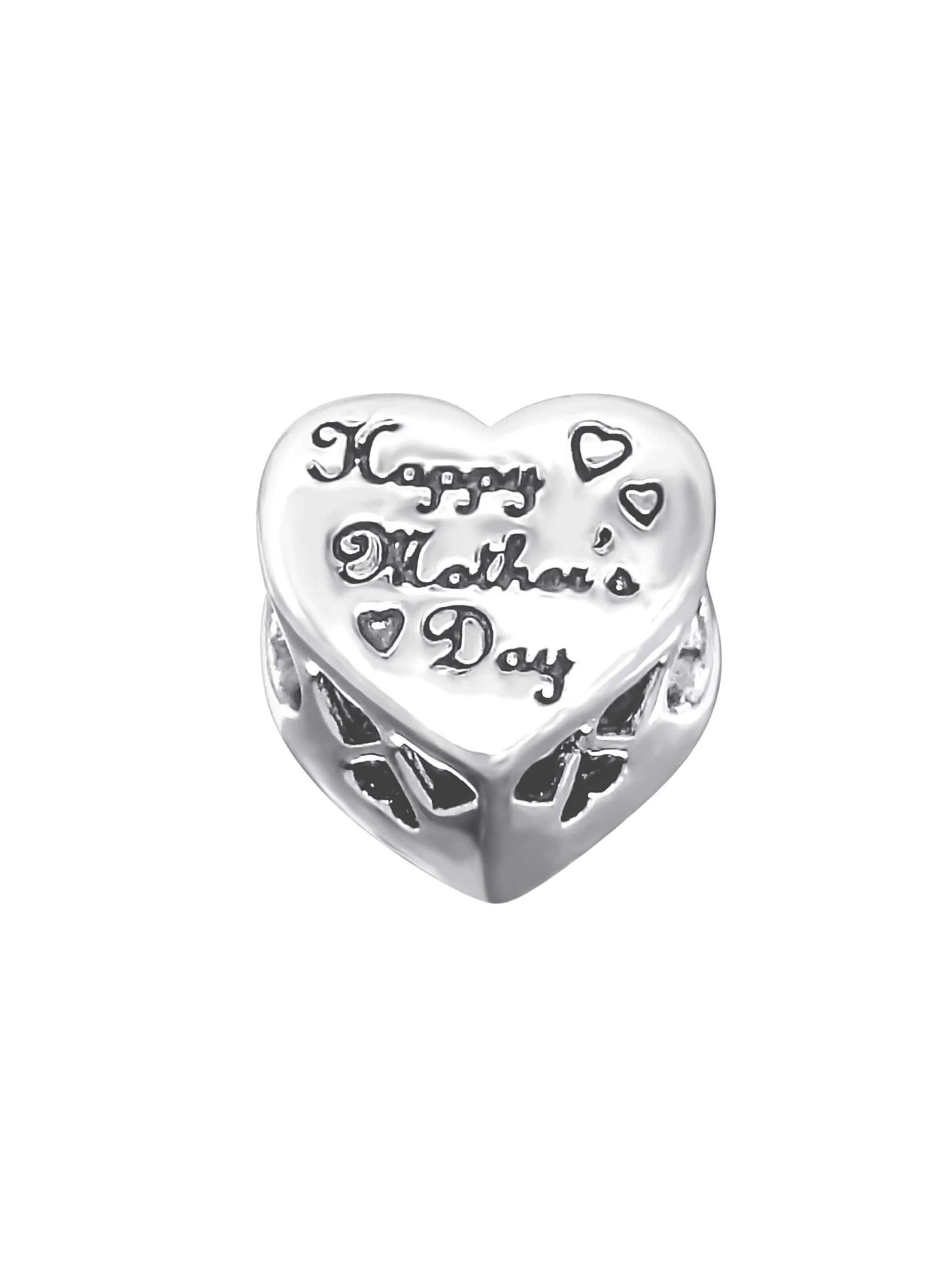 Pendentif 'Heart Happy Mothers Day Sterling Silver Bead With Crystal Charm' Maxte en argent : devant