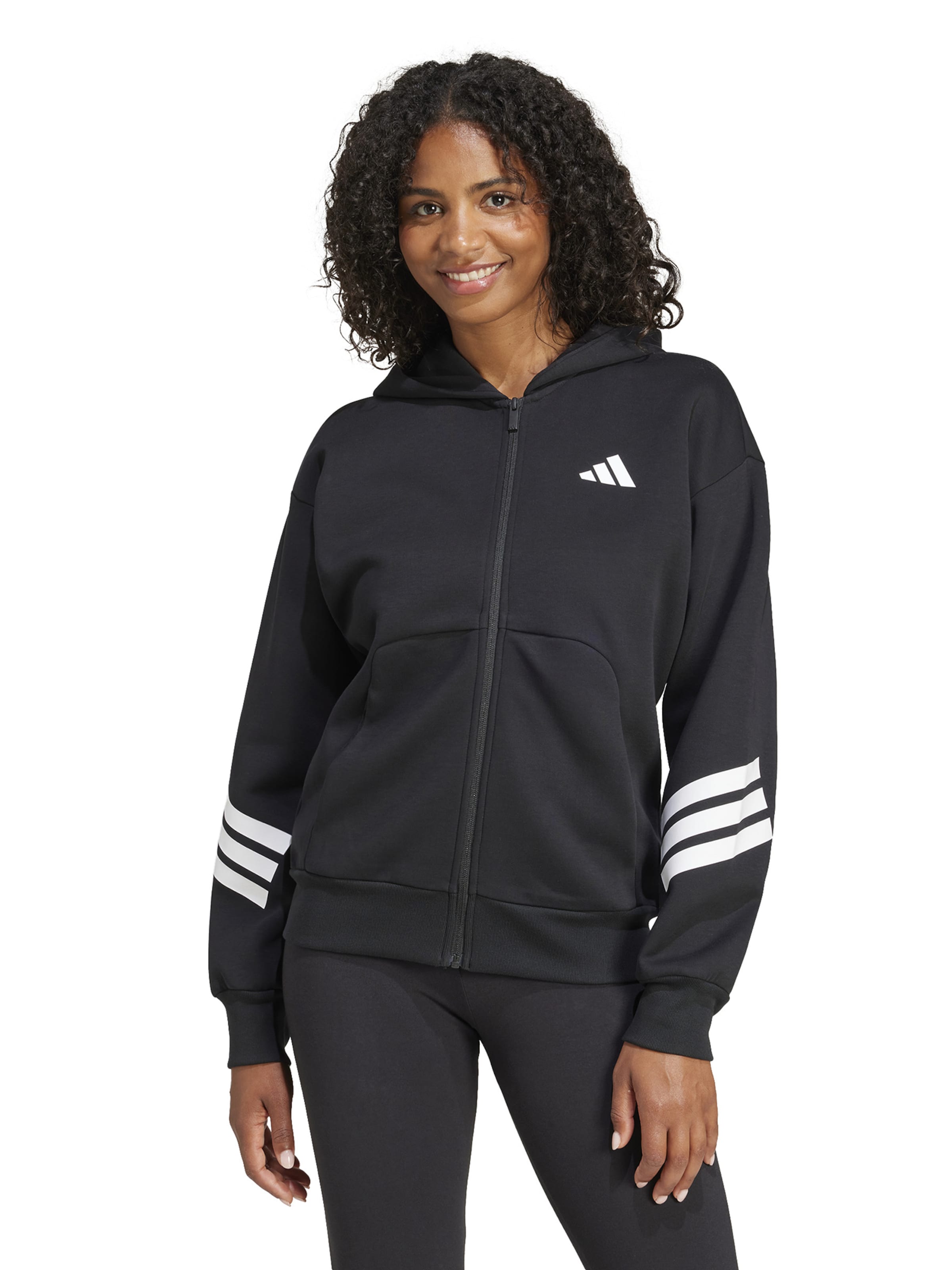 ADIDAS SPORTSWEAR Спортна жилетка с качулка 'Future Icons' в черно: отпред